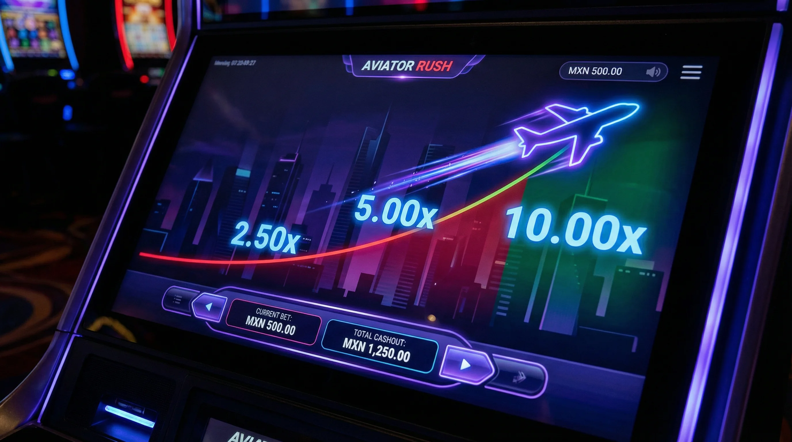 Juego Aviator con avión despegando y multiplicador creciendo en betway mx