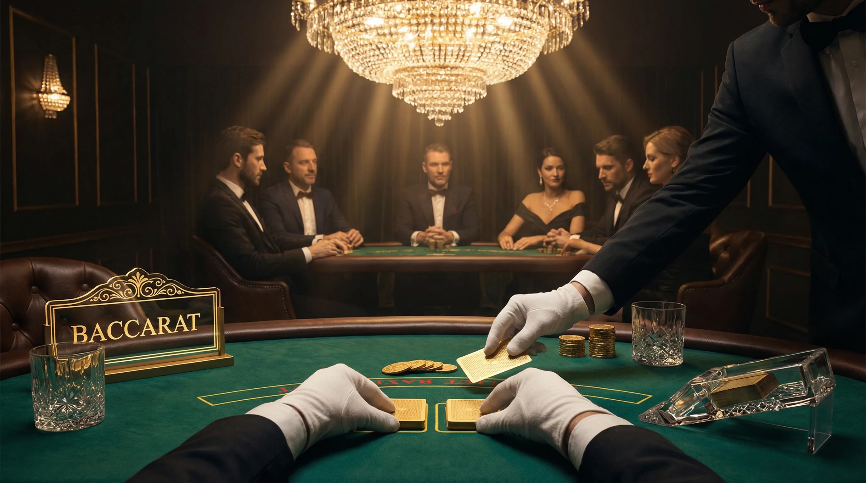 Mesa de bacará elegante con cartas siendo repartidas en betway mx