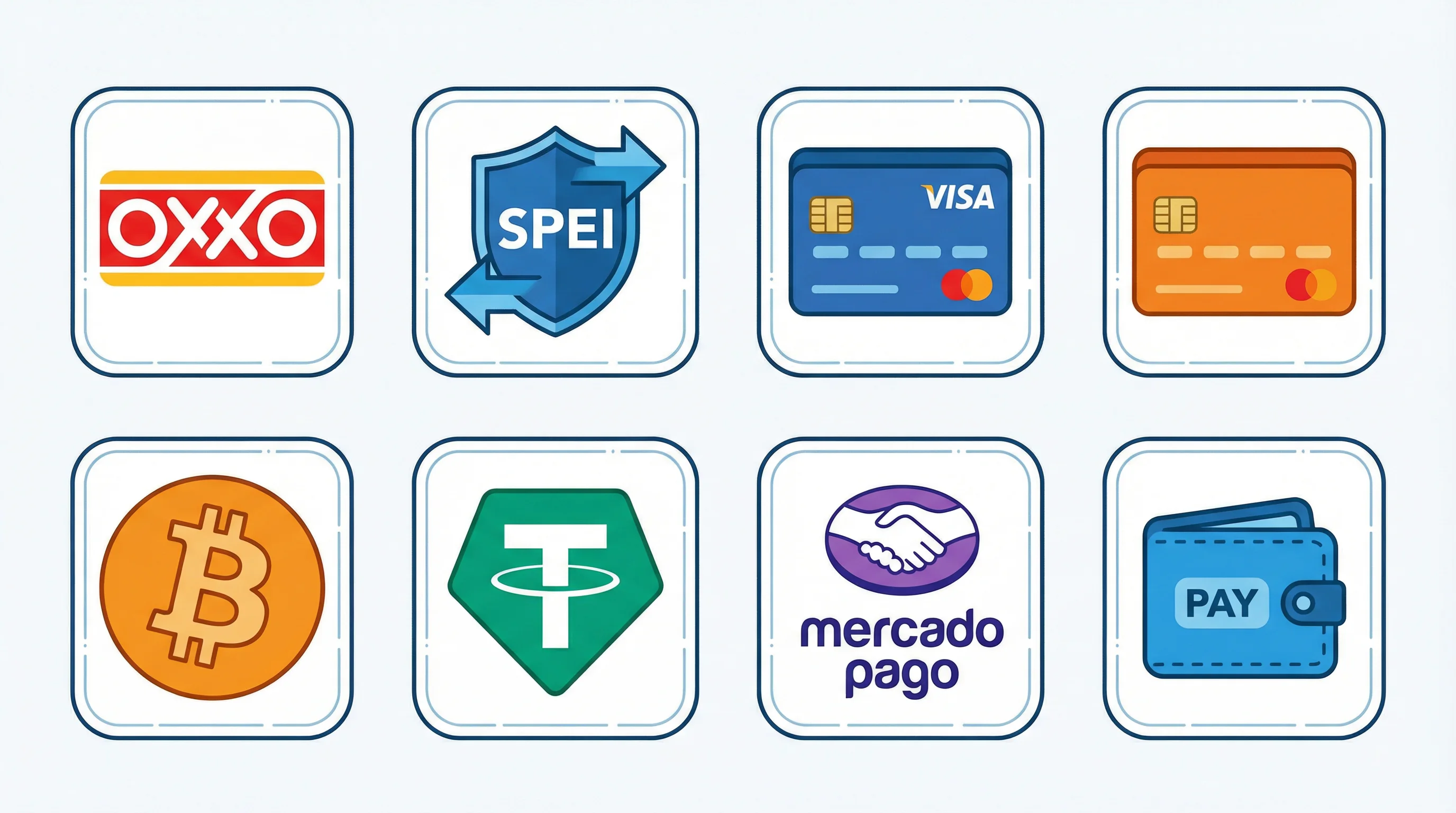Métodos de pago disponibles: OXXO, SPEI, tarjetas y criptomonedas
